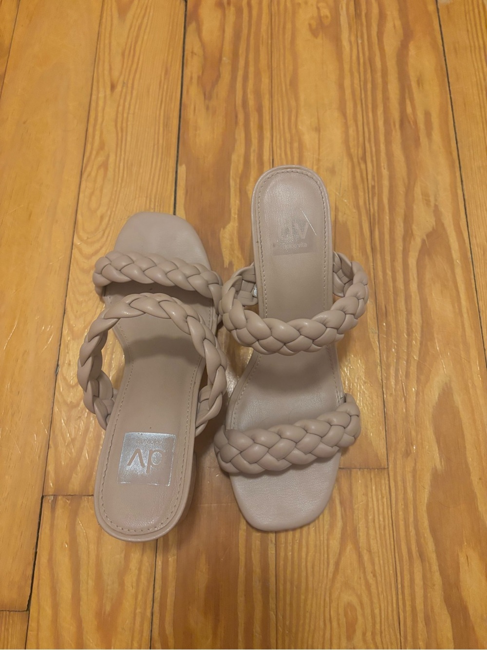Dolce Vita Braided Double-Strap Heeled Slides in Beige